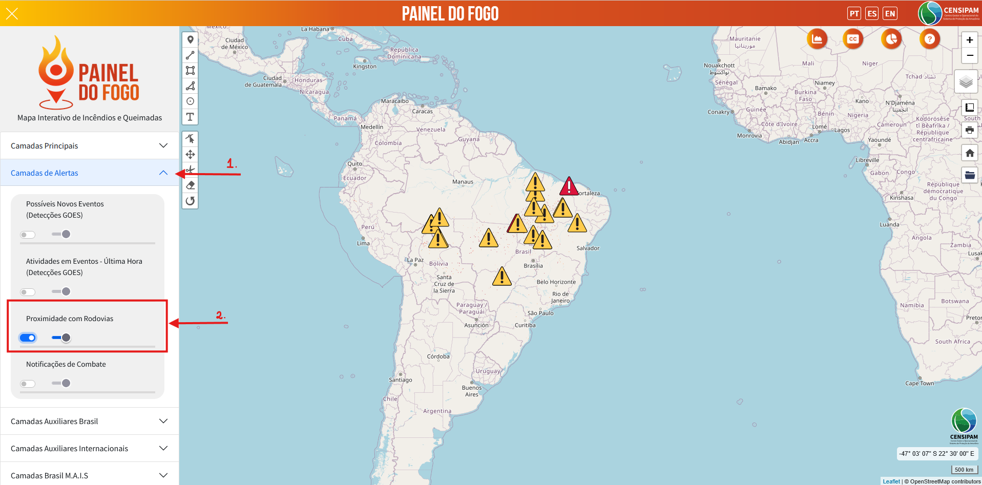 Alerta de proximidade com Rodovias